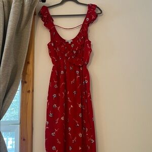 Patrons of Peace Red Floral Ruffle-Shoulder Maxi/midi Dress